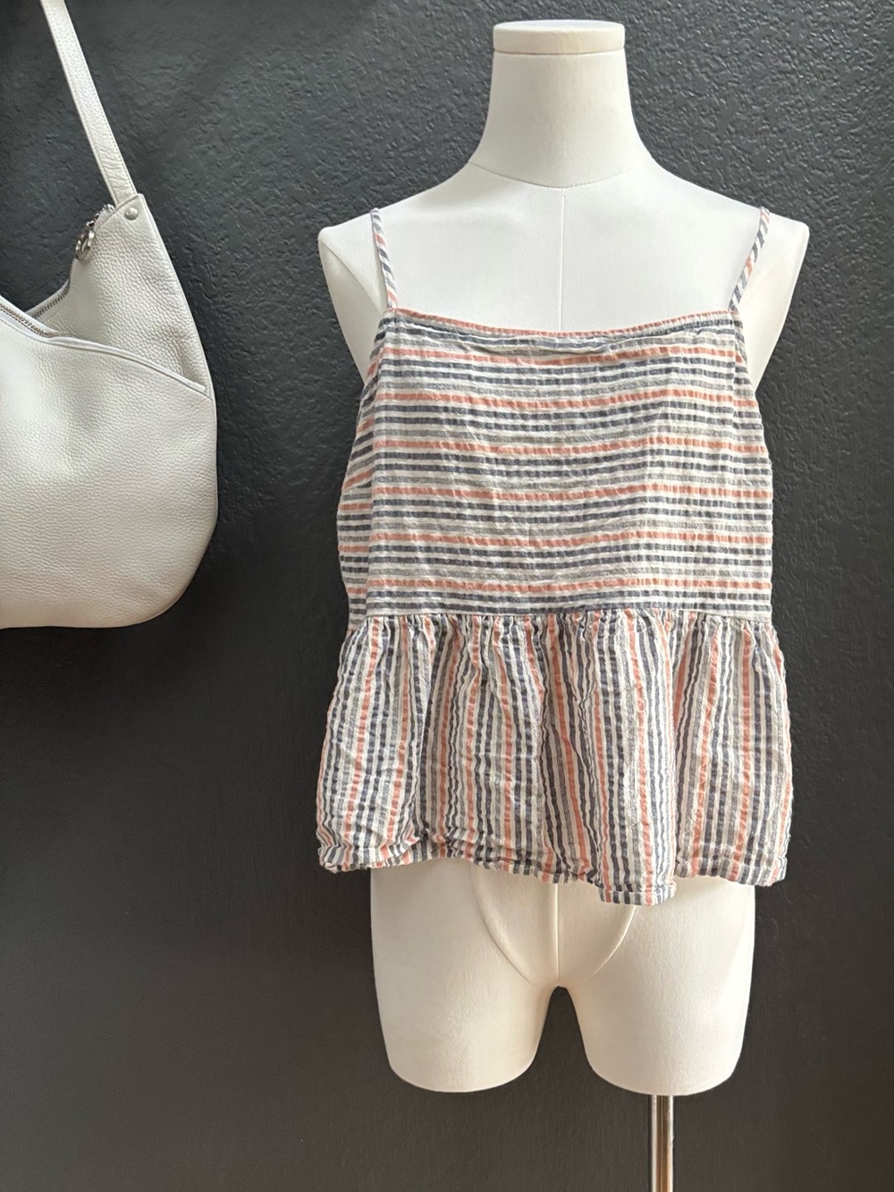 a.n.a. Beach InspiredStriped Spaghetti-Strap Peplum Crop/Tank/Halter, neutrals